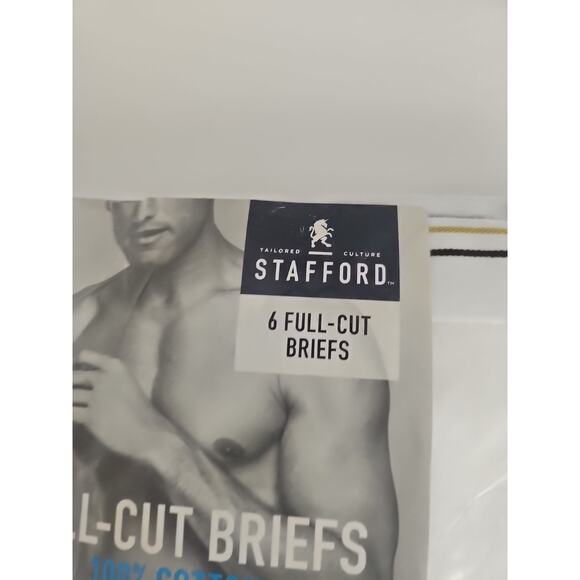 Stafford Men's 6pk Full-Cut White Briefs Soft Ring Spun Cotton Size 36" NIP - Picture 2 of 7